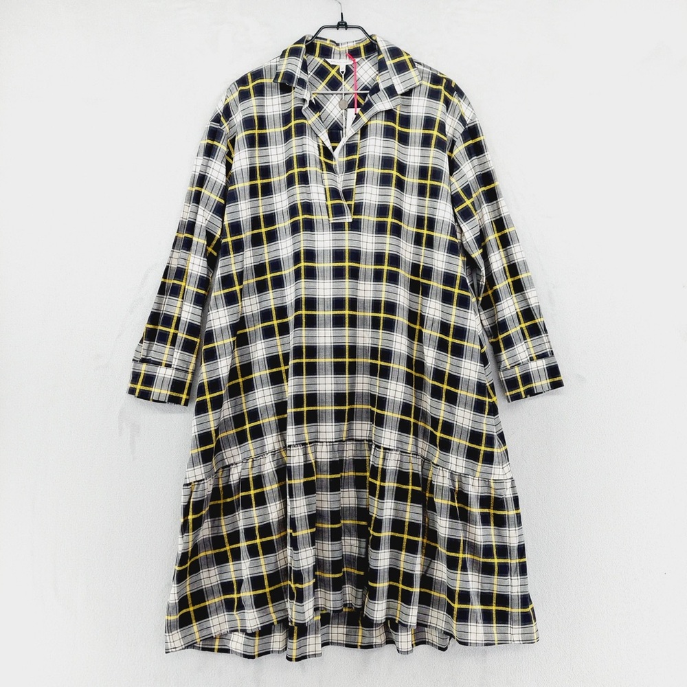 NEW Brian Dale Gray Yellow Black Plaid Button Front Drop Waist Dress P2079